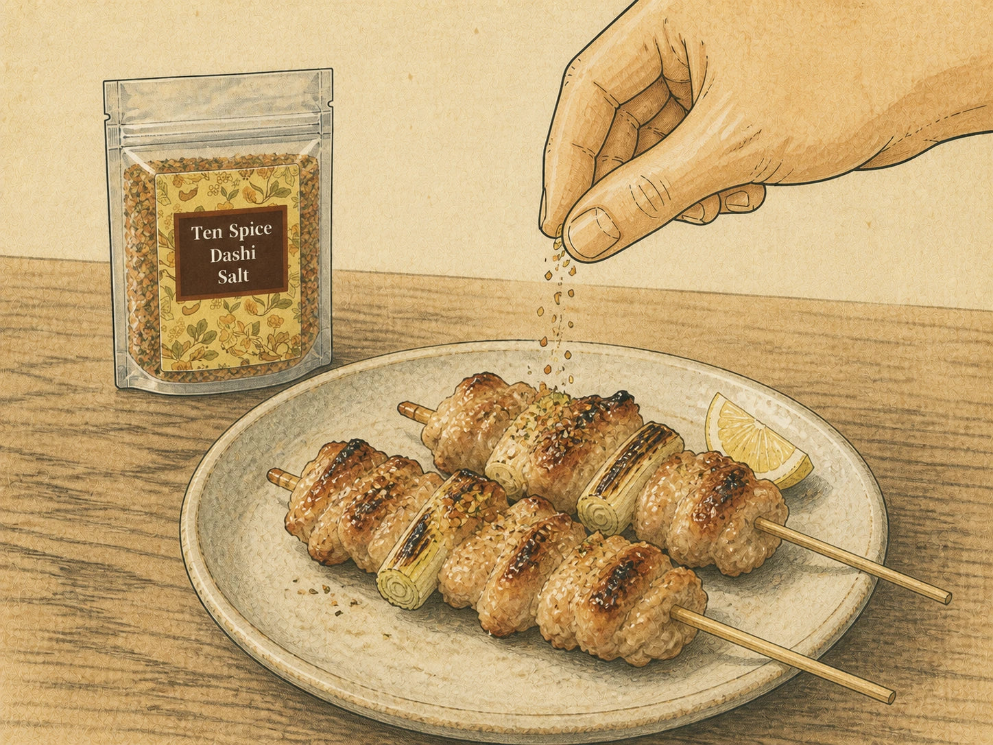 十味唐辛子塩を料理に使うイメージ。セットには10gが含まれます