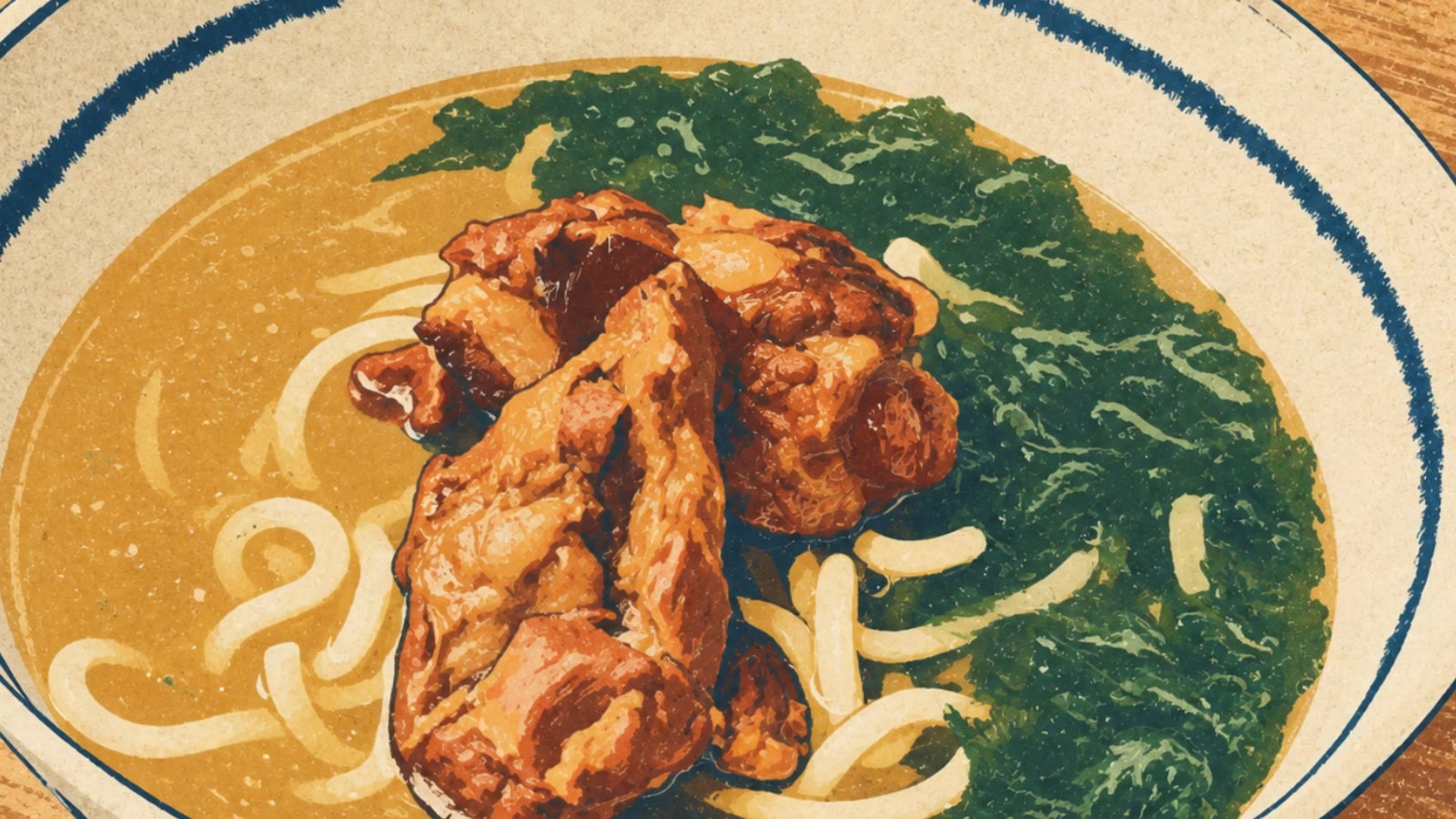 版画に刷られた、和のソーキそば